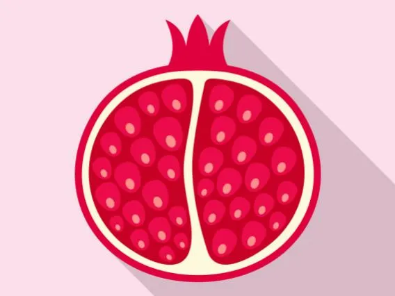 Illustration of a cut pomegranite