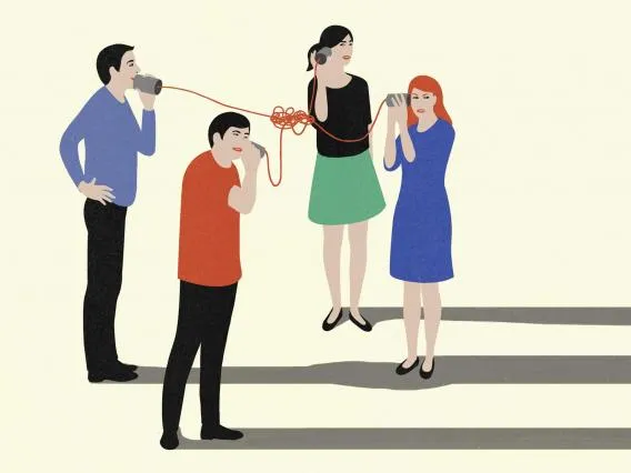 Illustration of people trying to communicate through can and string phones