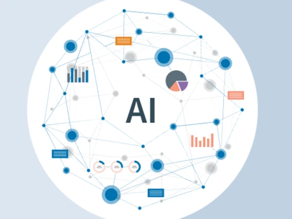 A circular network diagram illustrating AI connectivity and data flow. 