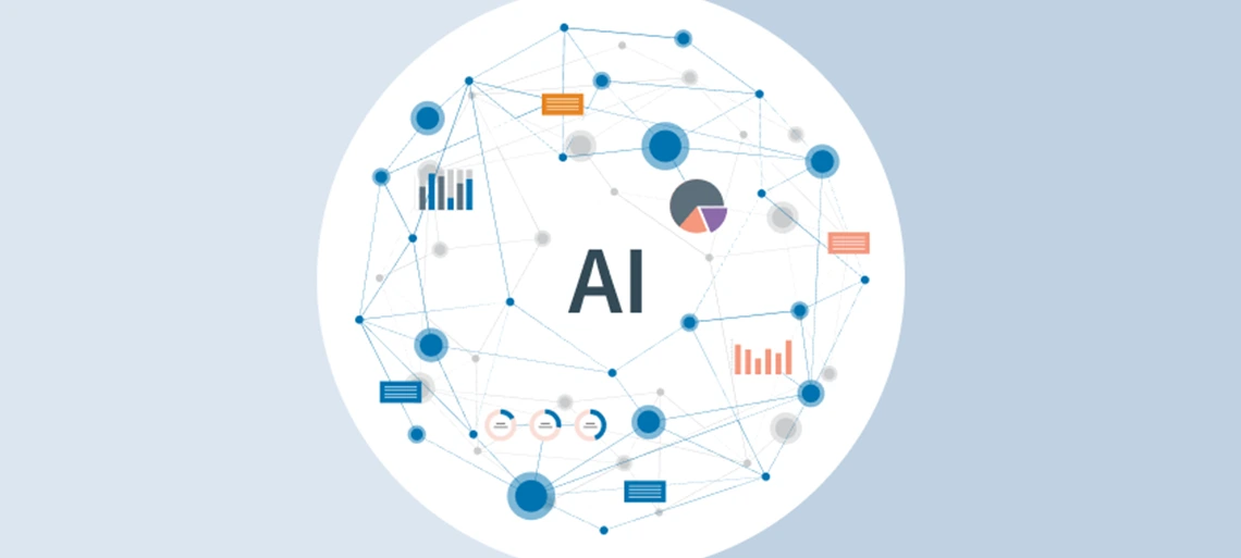 A circular network diagram illustrating AI connectivity and data flow.