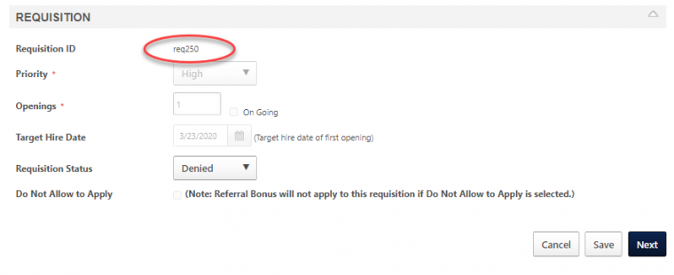 Screenshot of how to find requisition number