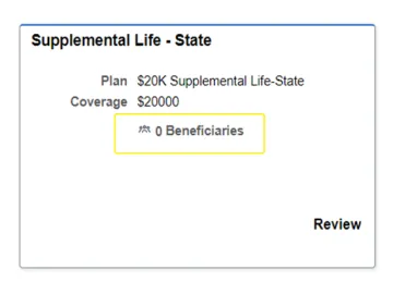 screenshot of a benefit tile indicating no named beneficiary