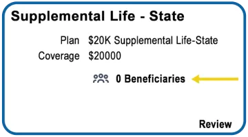 screenshot of a benefit tile indicating no named beneficiary