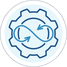 Gear icon with rotating arrows making infinity sign